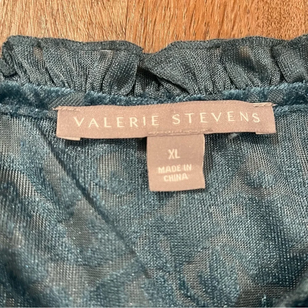 Valerie Stevens Blouse Tunic XL Teal Velvet Burnout Floral Blue Romantic Peasant